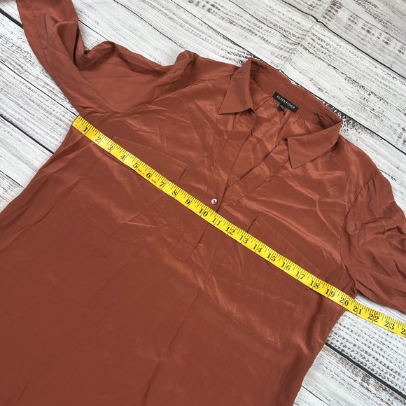 Eileen Fisher Shirt Womens Small Red Salmon 100% Silk Popover Blouse Long Sleeve - Picture 4 of 9